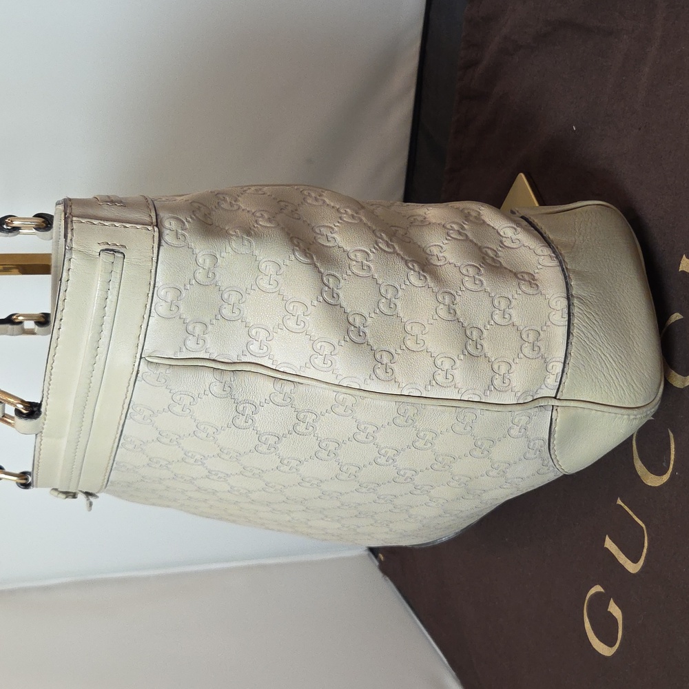 Gucci late 2000s rarely seen large cream GG-embossed & smooth leather tote bag - Picture 10 of 17